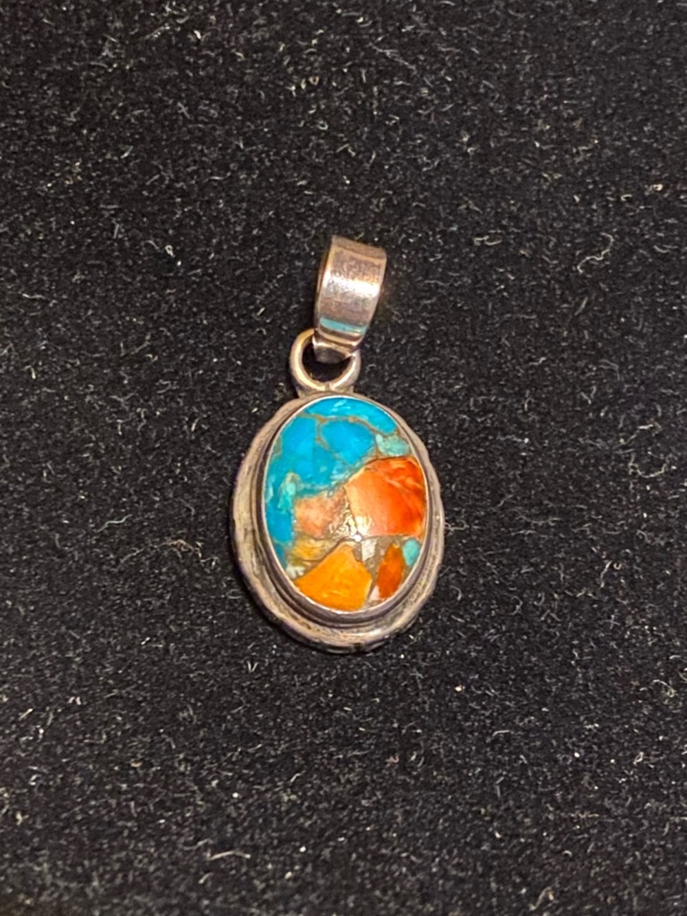 Vintage 925 Sterling Silver & Oyster Copper Turquoise Pendant - Picture 2 of 4